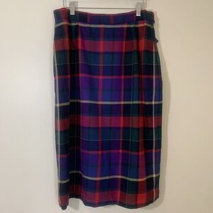 Vintage Avoca Handweavers Skirt‎ Womens Large Plaid Pure Wool Bright Colorful